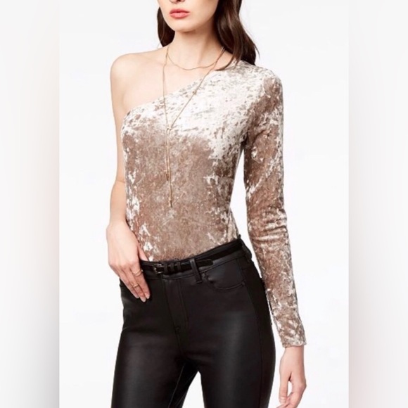 GUESS ONE SHOULDER CRUSHED VELVET MUTED GREY-ISH GREEN THONG BODYSUIT SIZE SMALL - Picture 3 of 11